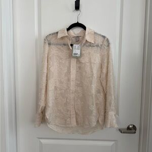 Cream Lace Button-Up Blouse